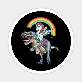 Unicorn Ridding Dinosaur Donus Magnet